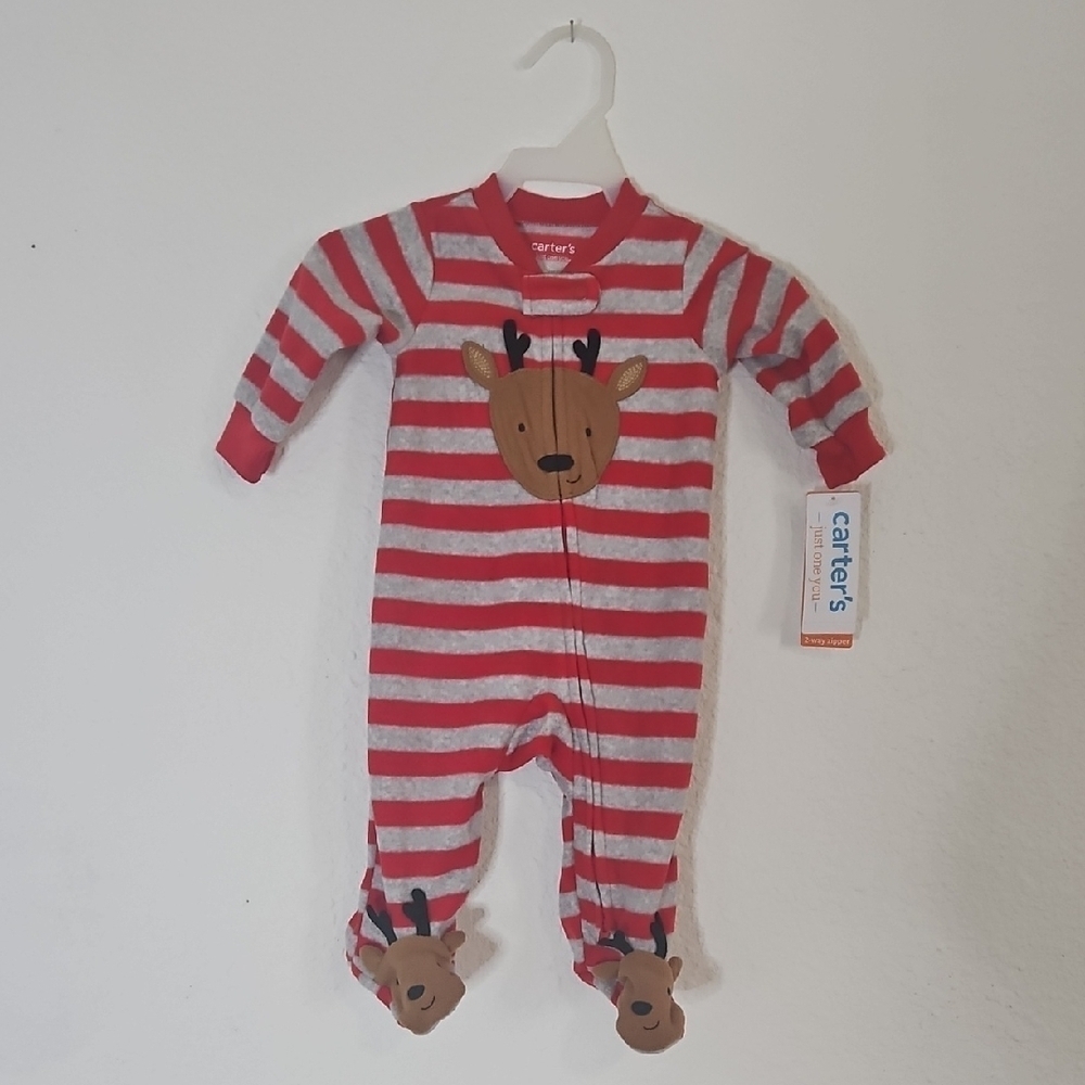 Carter's Striped Reindeer Footed One Piece SZ 3mos